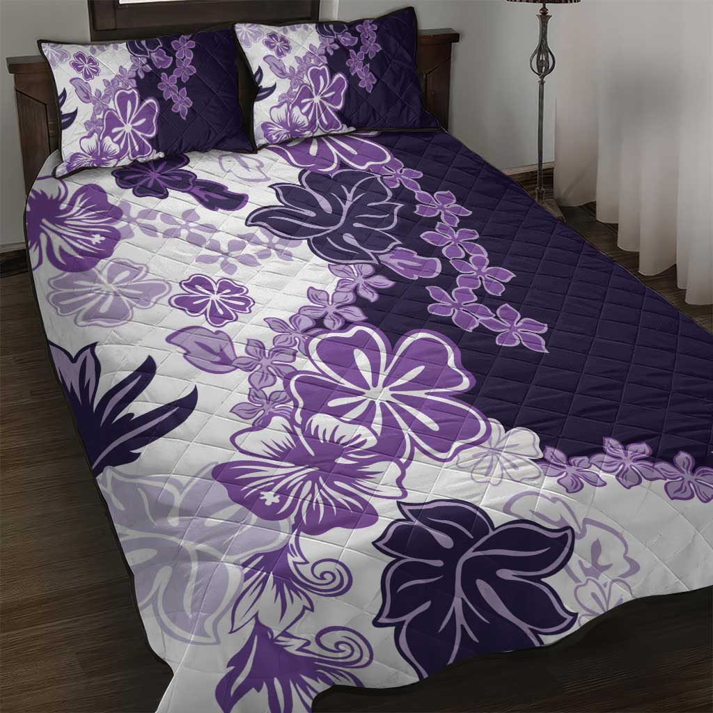 Purple Hibiscus Plumeria Floral Quilt Bed Set - Polynesian Pride