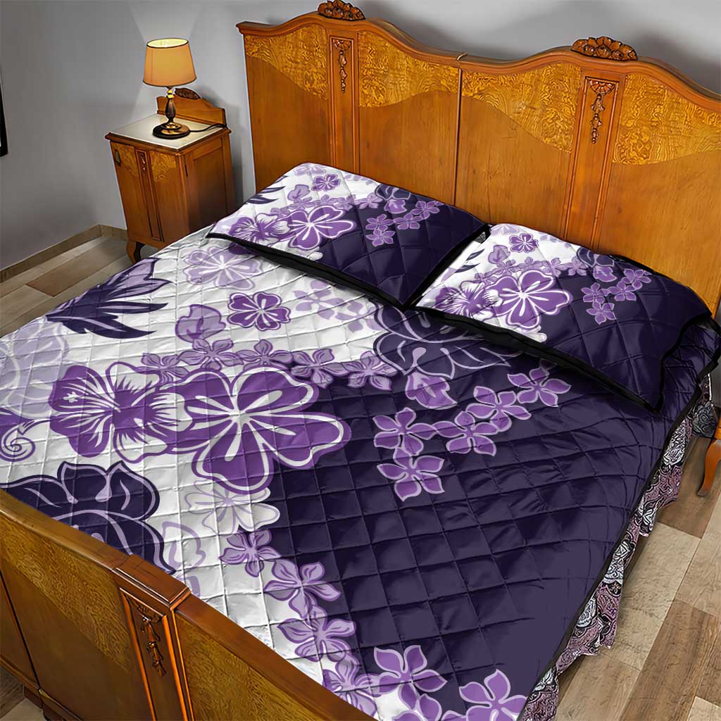 Purple Hibiscus Plumeria Floral Quilt Bed Set - Polynesian Pride