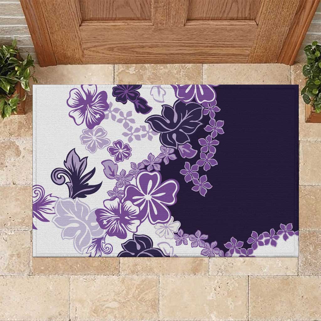Purple Hibiscus Plumeria Floral Rubber Doormat - Polynesian Pride