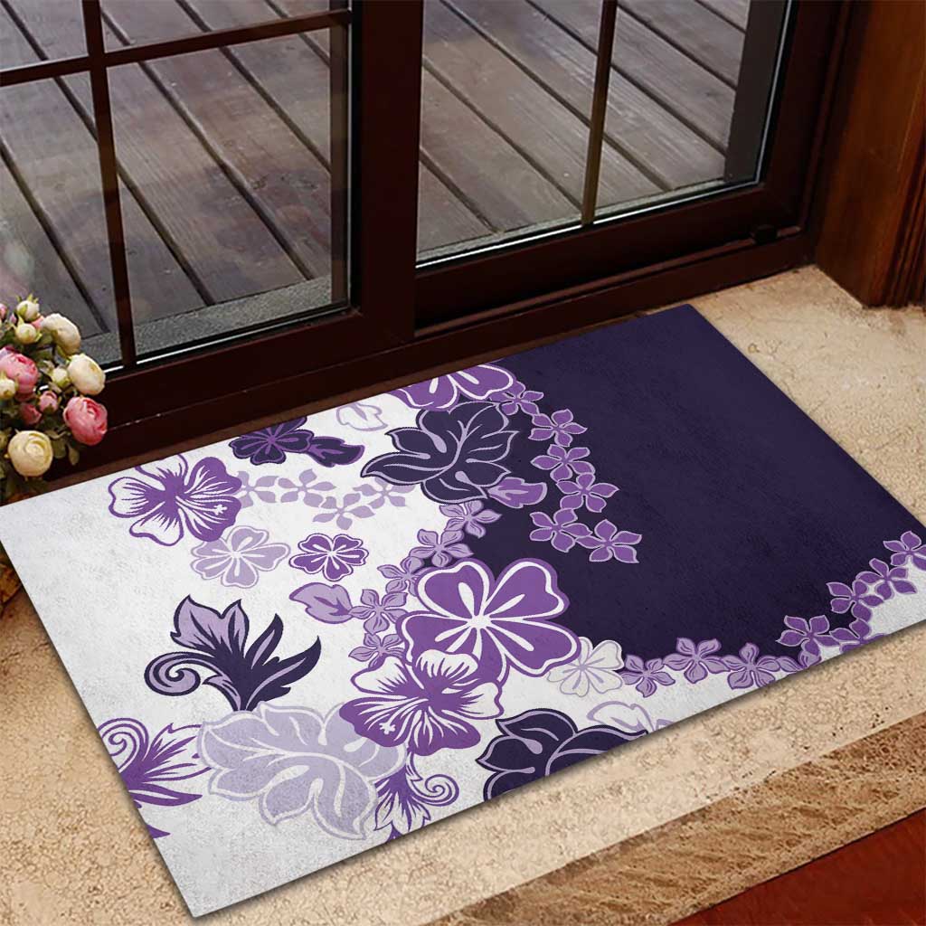 Purple Hibiscus Plumeria Floral Rubber Doormat - Polynesian Pride