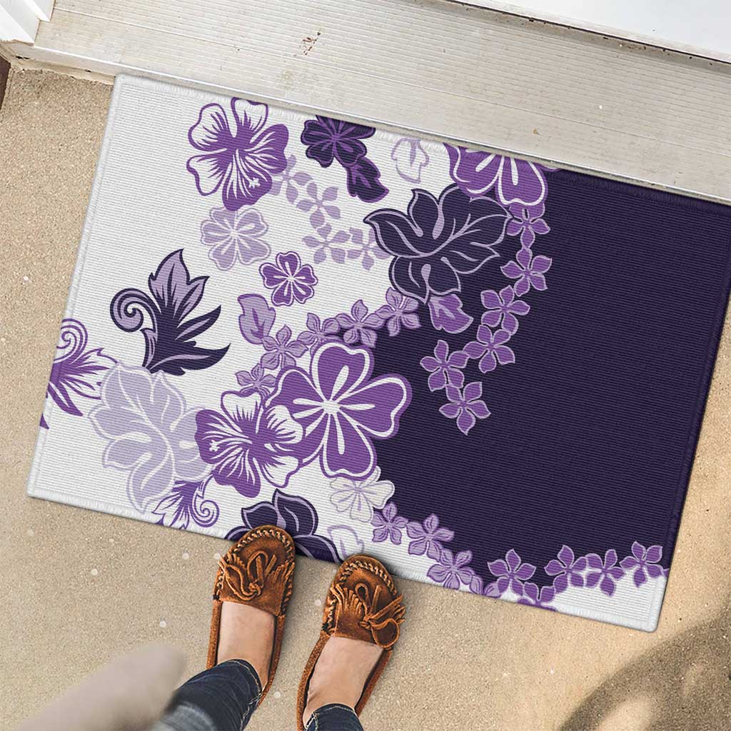Purple Hibiscus Plumeria Floral Rubber Doormat - Polynesian Pride