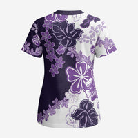 Purple Hibiscus Plumeria Floral Scrub Top - Polynesian Pride