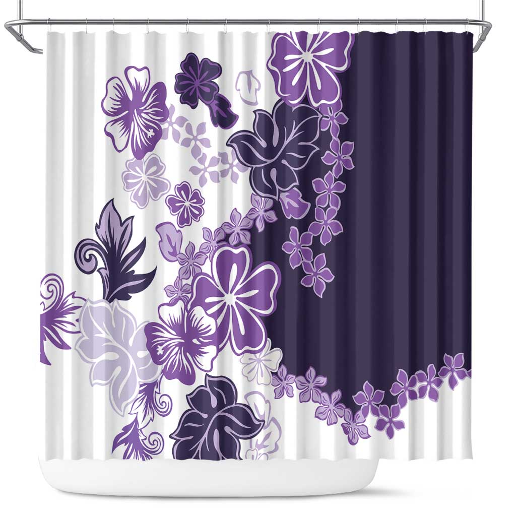 Purple Hibiscus Plumeria Floral Shower Curtain - Polynesian Pride