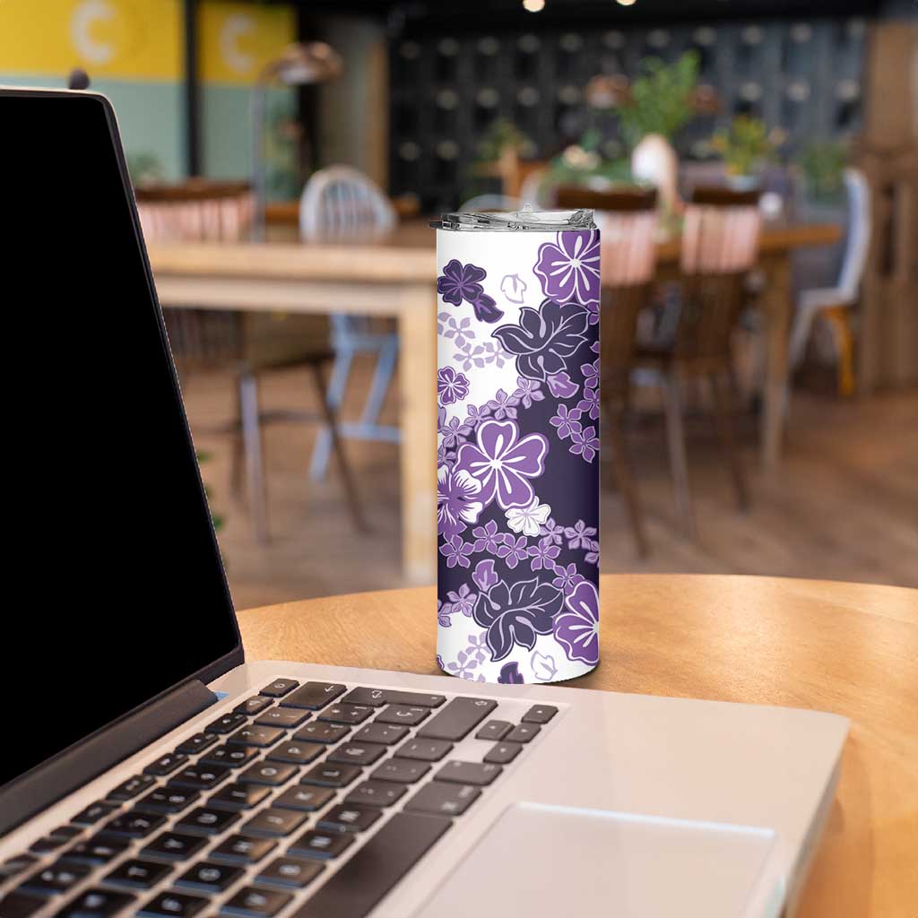 Purple Hibiscus Plumeria Floral Skinny Tumbler - Polynesian Pride