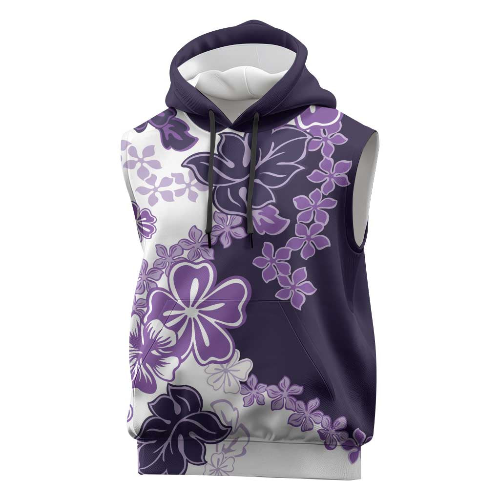 Purple Hibiscus Plumeria Floral Sleeveless Hoodie LT01 Purple - Polynesian Pride