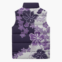 Purple Hibiscus Plumeria Floral Sleeveless Puffer Jacket - Polynesian Pride