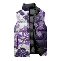 Purple Hibiscus Plumeria Floral Sleeveless Puffer Jacket - Polynesian Pride