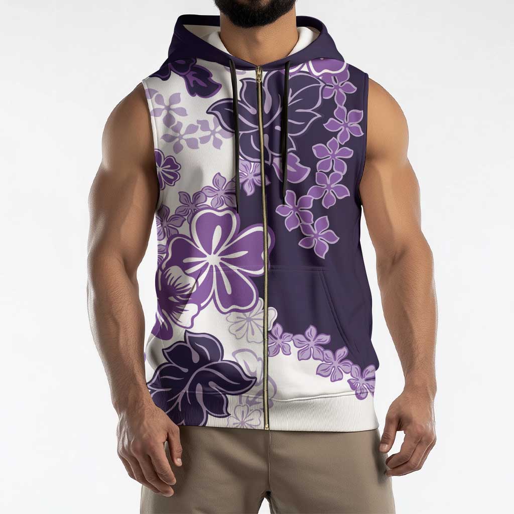 Purple Hibiscus Plumeria Floral Sleeveless Zip Hoodie - Polynesian Pride