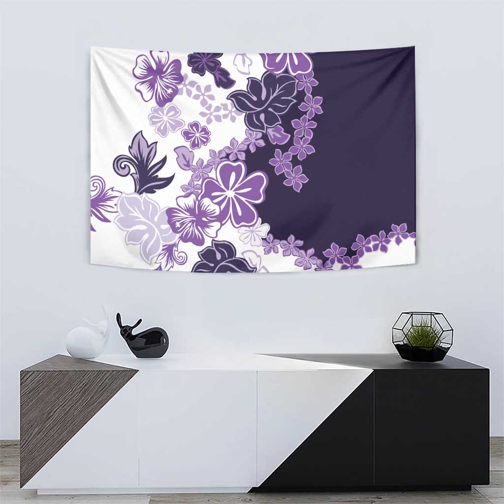 Purple Hibiscus Plumeria Floral Tapestry - Polynesian Pride