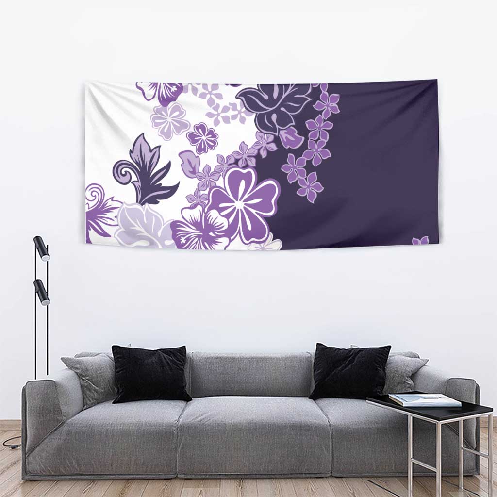 Purple Hibiscus Plumeria Floral Tapestry - Polynesian Pride