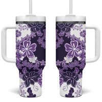 Purple Hibiscus Plumeria Floral Tumbler With Handle LT01 One Size: 40 oz Purple - Polynesian Pride