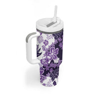 Purple Hibiscus Plumeria Floral Tumbler With Handle LT01 - Polynesian Pride