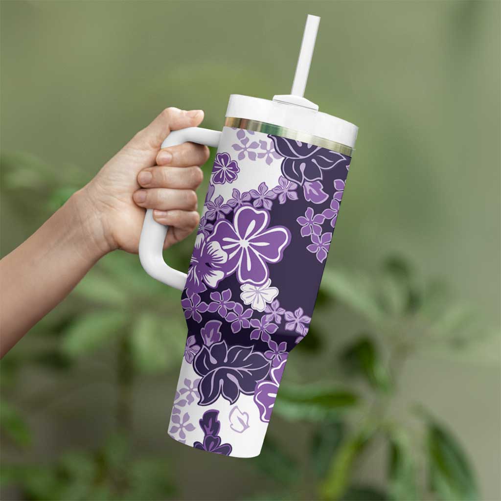 Purple Hibiscus Plumeria Floral Tumbler With Handle LT01 - Polynesian Pride