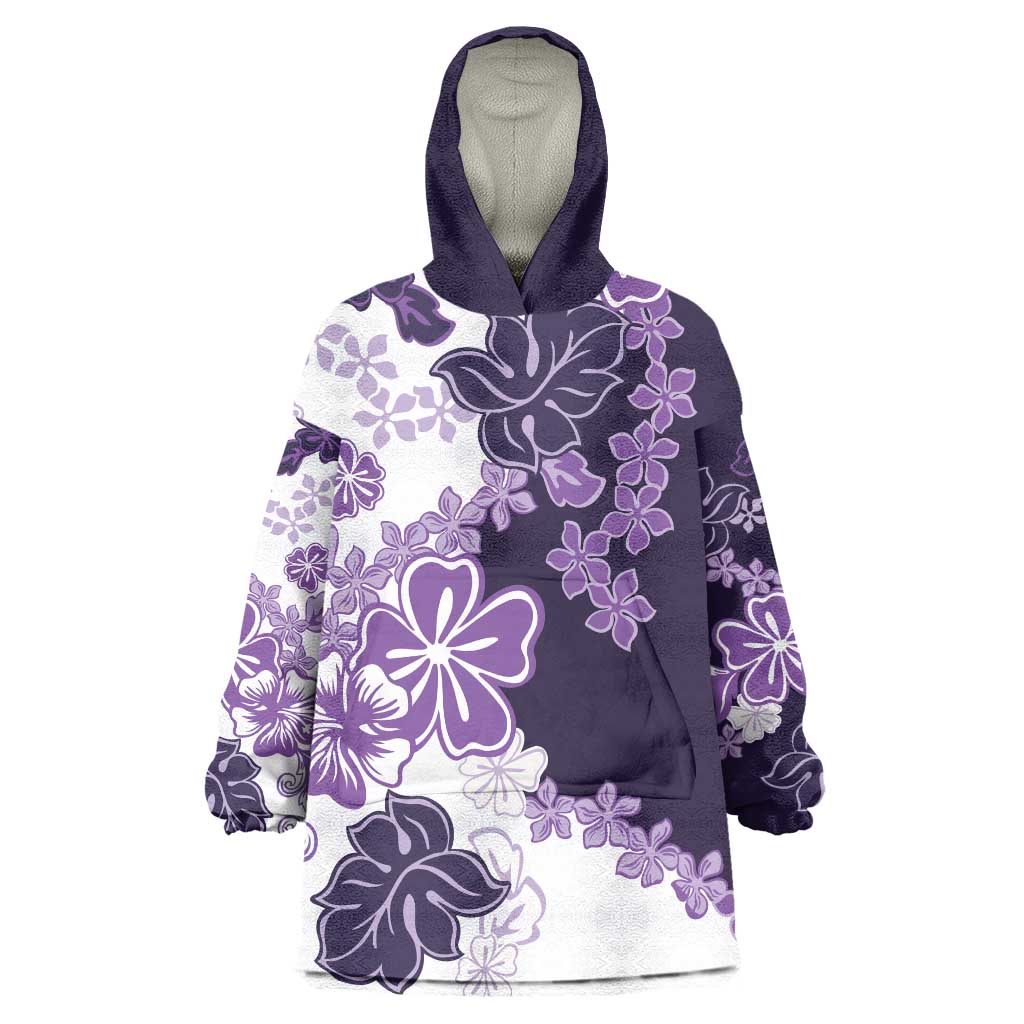 Purple Hibiscus Plumeria Floral Wearable Blanket Hoodie - Polynesian Pride