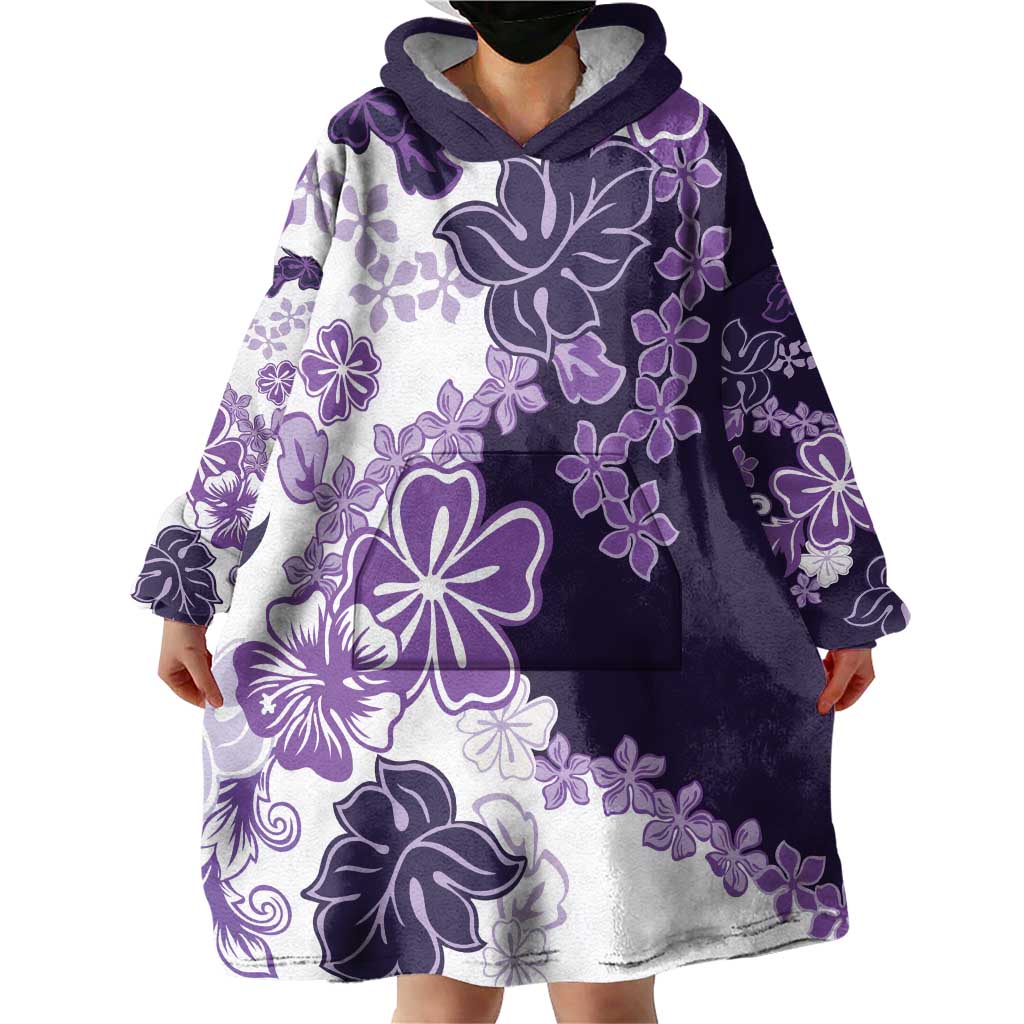 Purple Hibiscus Plumeria Floral Wearable Blanket Hoodie - Polynesian Pride