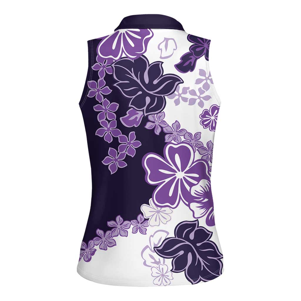 Purple Hibiscus Plumeria Floral Women Sleeveless Polo Shirt LT01 - Polynesian Pride