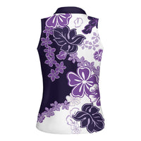 Purple Hibiscus Plumeria Floral Women Sleeveless Polo Shirt LT01 - Polynesian Pride