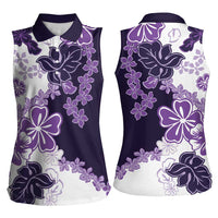 Purple Hibiscus Plumeria Floral Women Sleeveless Polo Shirt LT01 - Polynesian Pride