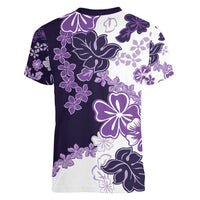Purple Hibiscus Plumeria Floral Women V-Neck T-Shirt LT01 - Polynesian Pride