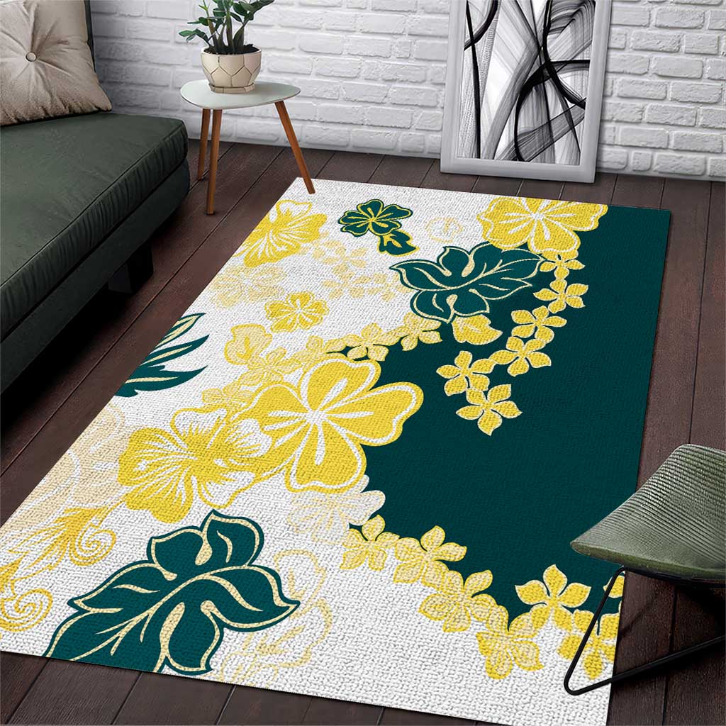 Yelow Teal Hibiscus Plumeria Floral Area Rug LT01 Yellow - Polynesian Pride