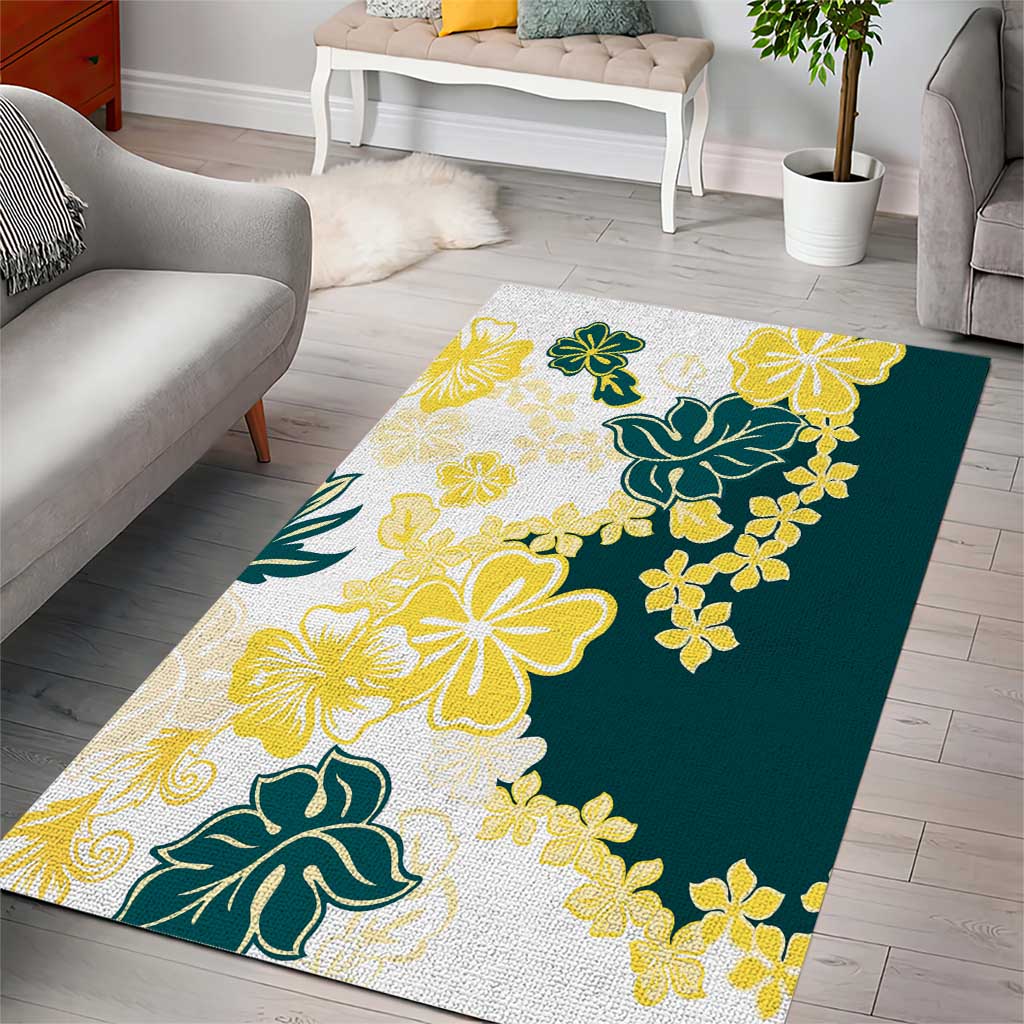 Yelow Teal Hibiscus Plumeria Floral Area Rug LT01 - Polynesian Pride
