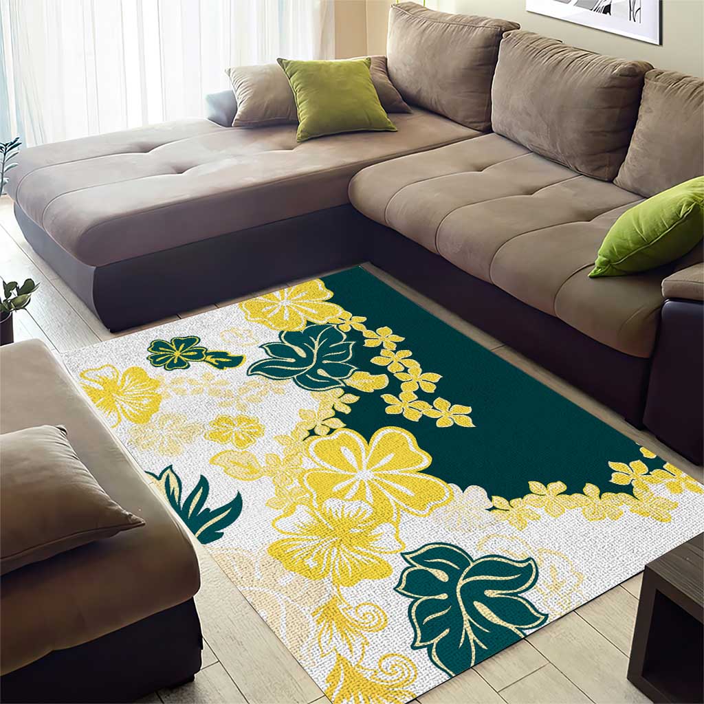 Yelow Teal Hibiscus Plumeria Floral Area Rug LT01 - Polynesian Pride