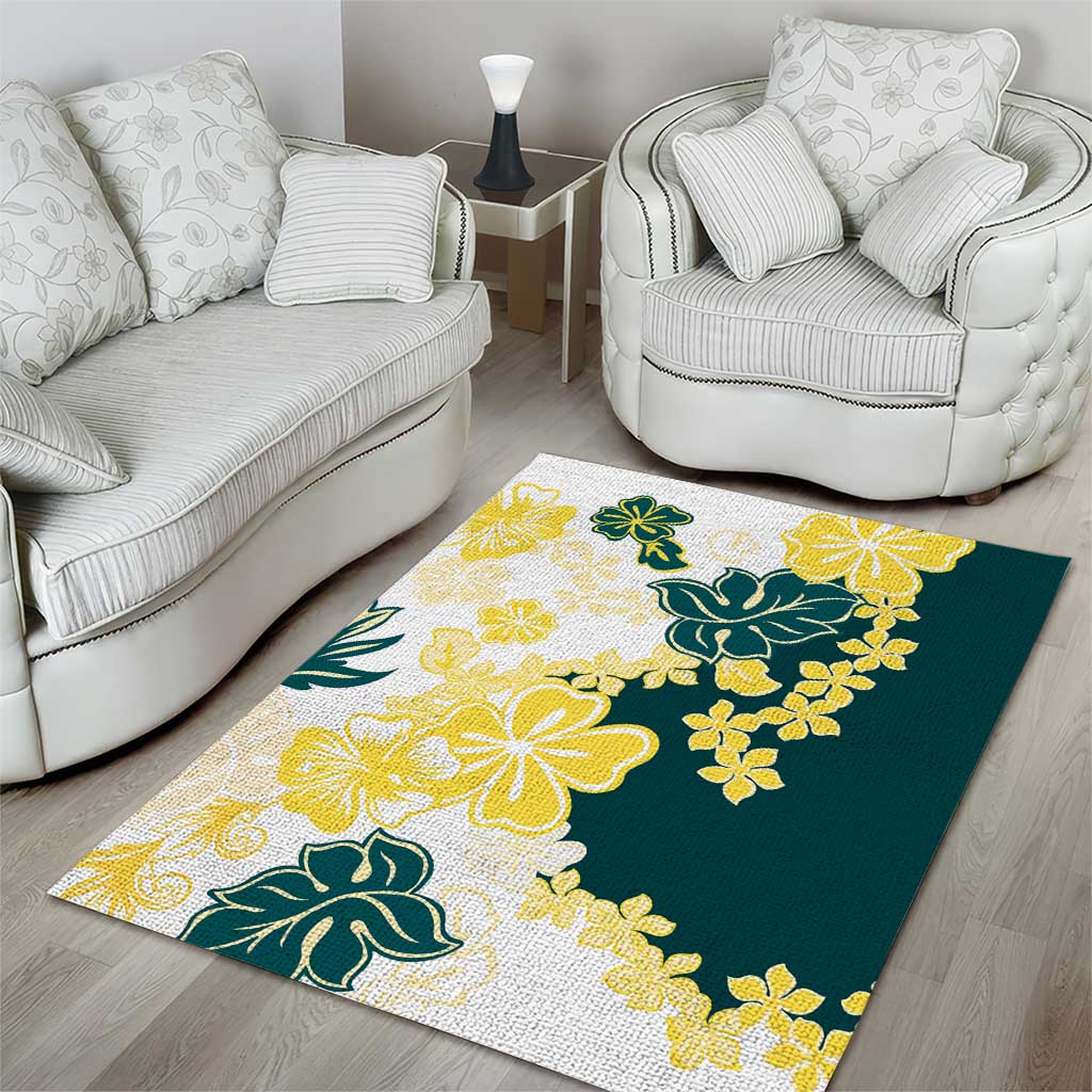 Yelow Teal Hibiscus Plumeria Floral Area Rug LT01 - Polynesian Pride