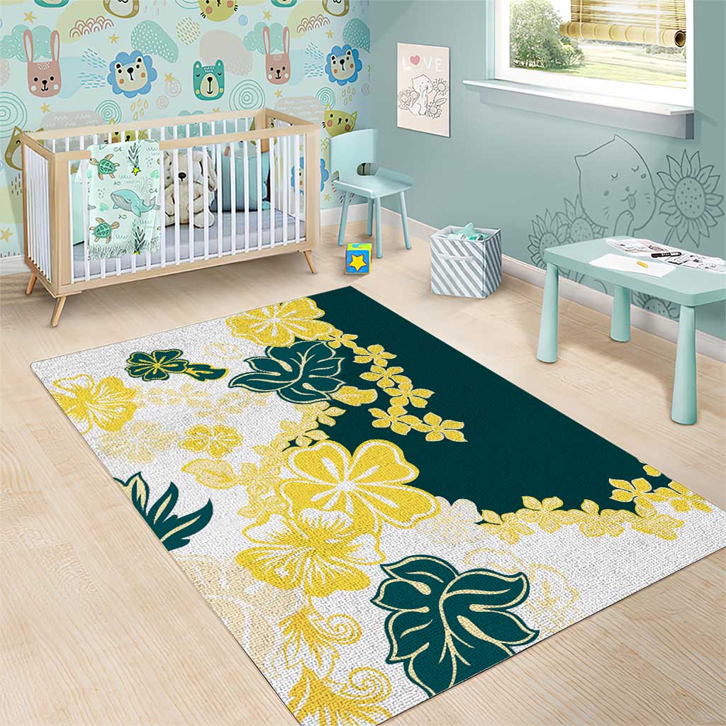 Yelow Teal Hibiscus Plumeria Floral Area Rug LT01 - Polynesian Pride