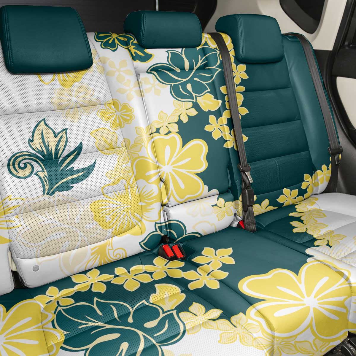 Yelow Teal Hibiscus Plumeria Floral Back Car Seat Cover - Polynesian Pride
