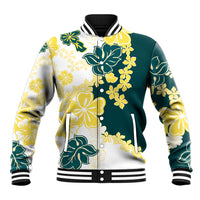 Yelow Teal Hibiscus Plumeria Floral Baseball Jacket - Polynesian Pride