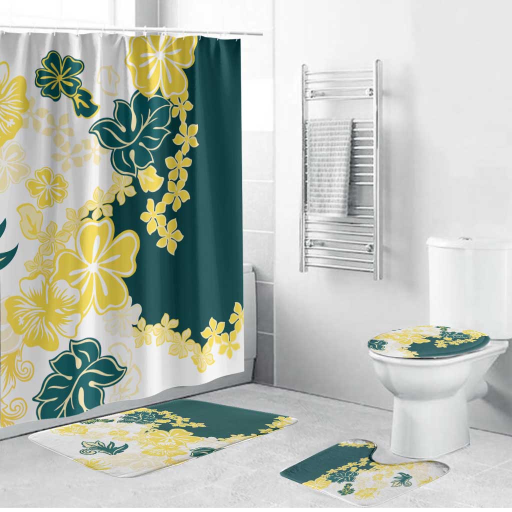 Yelow Teal Hibiscus Plumeria Floral Bathroom Set - Polynesian Pride
