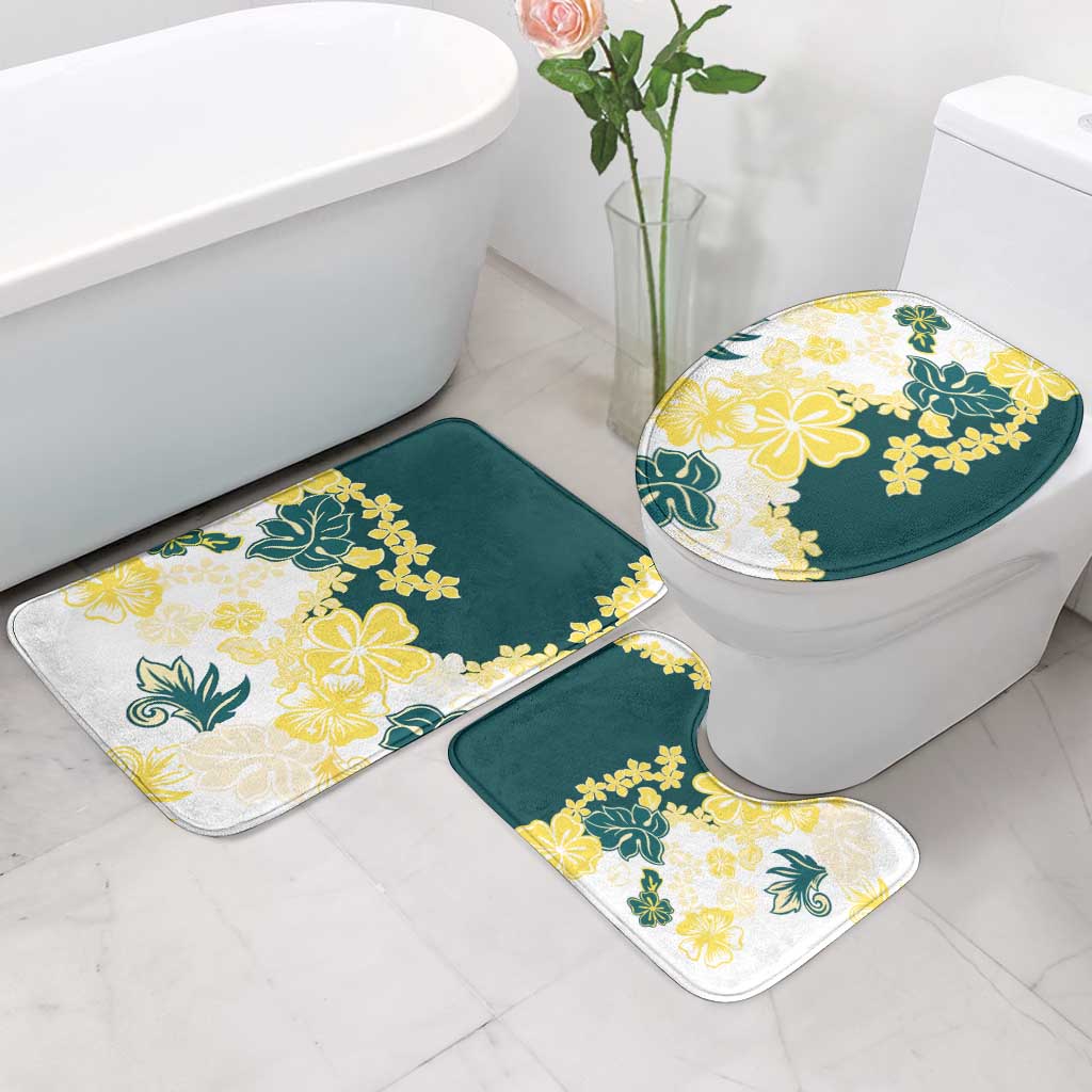 Yelow Teal Hibiscus Plumeria Floral Bathroom Set - Polynesian Pride