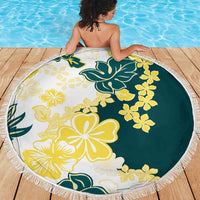 Yelow Teal Hibiscus Plumeria Floral Beach Blanket - Polynesian Pride