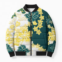 Yelow Teal Hibiscus Plumeria Floral Bomber Puffer Jacket - Polynesian Pride