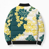 Yelow Teal Hibiscus Plumeria Floral Bomber Puffer Jacket - Polynesian Pride