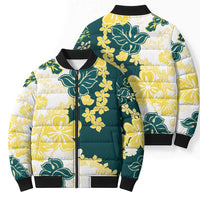 Yelow Teal Hibiscus Plumeria Floral Bomber Puffer Jacket - Polynesian Pride