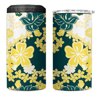 Yelow Teal Hibiscus Plumeria Floral 4 in 1 Can Cooler Tumbler - Polynesian Pride
