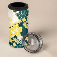 Yelow Teal Hibiscus Plumeria Floral 4 in 1 Can Cooler Tumbler - Polynesian Pride