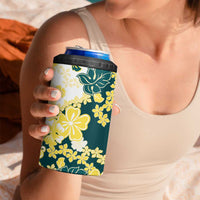 Yelow Teal Hibiscus Plumeria Floral 4 in 1 Can Cooler Tumbler - Polynesian Pride