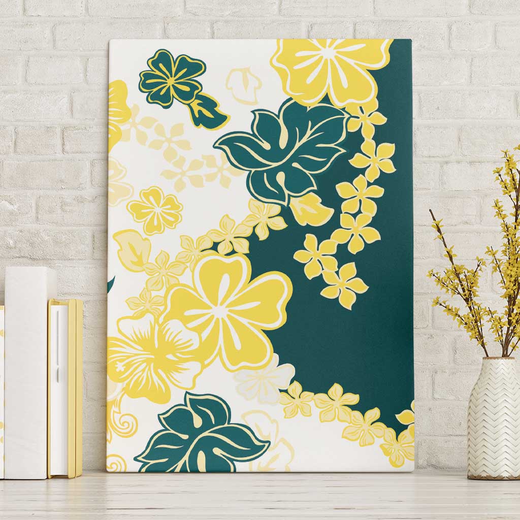 Yelow Teal Hibiscus Plumeria Floral Canvas Wall Art - Polynesian Pride