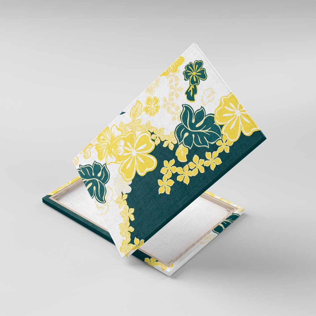 Yelow Teal Hibiscus Plumeria Floral Canvas Wall Art - Polynesian Pride