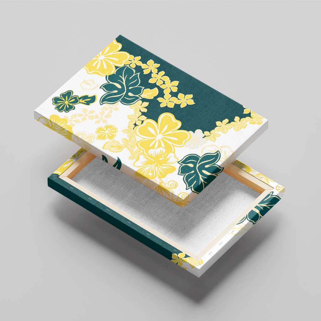 Yelow Teal Hibiscus Plumeria Floral Canvas Wall Art - Polynesian Pride