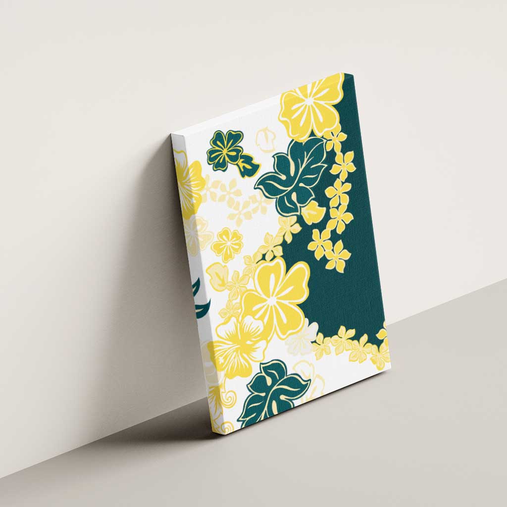 Yelow Teal Hibiscus Plumeria Floral Canvas Wall Art - Polynesian Pride