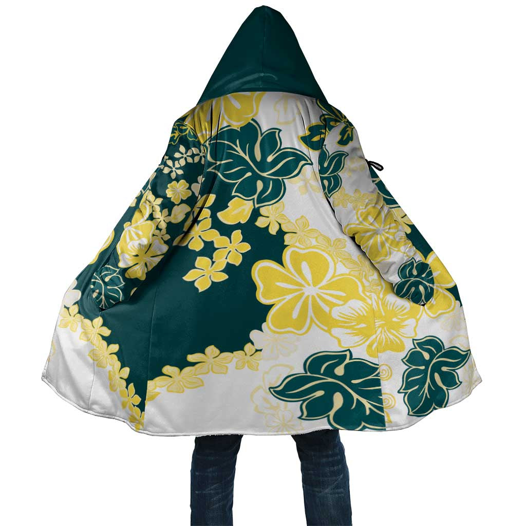 Yelow Teal Hibiscus Plumeria Floral Cloak - Polynesian Pride