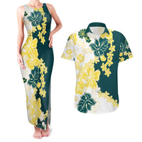 Yelow Teal Hibiscus Plumeria Floral Couples Matching Tank Maxi Dress and Hawaiian Shirt LT01 Yellow - Polynesian Pride
