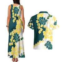 Yelow Teal Hibiscus Plumeria Floral Couples Matching Tank Maxi Dress and Hawaiian Shirt LT01 - Polynesian Pride