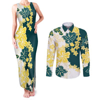 Yelow Teal Hibiscus Plumeria Floral Couples Matching Tank Maxi Dress and Long Sleeve Button Shirt LT01 Yellow - Polynesian Pride
