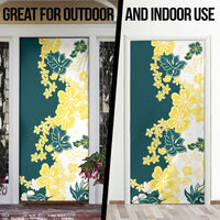 Yelow Teal Hibiscus Plumeria Floral Door Cover - Polynesian Pride