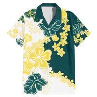 Yelow Teal Hibiscus Plumeria Floral Family Matching Mermaid Dress and Hawaiian Shirt LT01 Dad's Shirt - Short Sleeve Yellow - Polynesian Pride