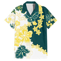 Yelow Teal Hibiscus Plumeria Floral Family Matching Summer Maxi Dress and Hawaiian Shirt LT01 Dad's Shirt - Short Sleeve Yellow - Polynesian Pride